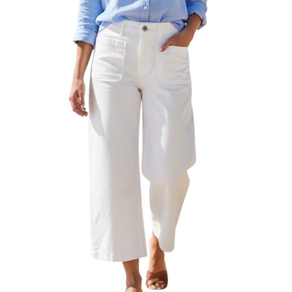Luvamia Pants - Luvamia Womens Ankle Pants Size Medium White Denim Crop Patch Pockets